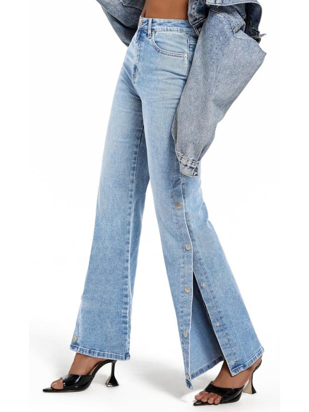 High-Waisted Straight Leg Loose Stretchy Jeans with Tummy Control & Side Slit